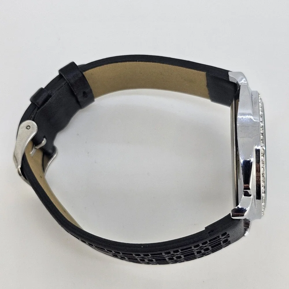 Jessica Carlyle 36MM Women Watch White Dial Crystal Bezel Black Bands NewBattery
